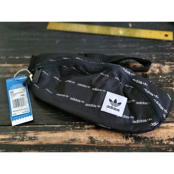 Adidas Monogram Fanny Black/White Cross-Body Waistbag Runners Bag OS - Picture 1 of 3
